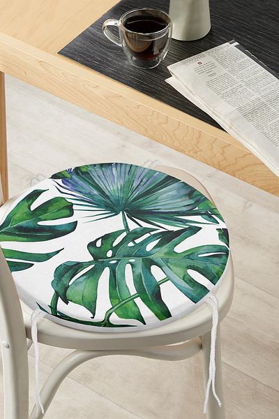 Realhomes Leaf Pattern Digital Printed Round Zippered Chair Cushion