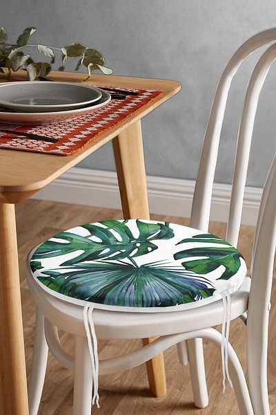 Realhomes Leaf Pattern Digital Printed Round Zippered Chair Cushion