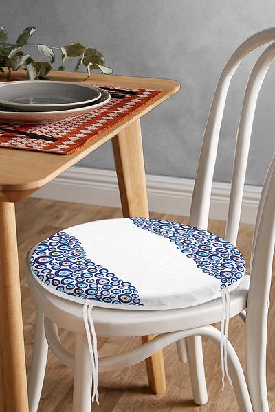 Realhomes Digital Printed Modern Round Zippered Chair Cushion with Evil Eye Bead Motif