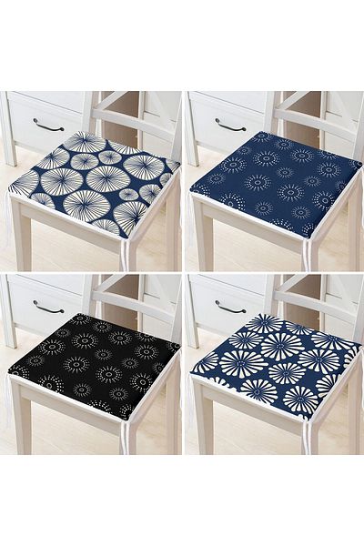 Realhomes 4-Piece Modern Zippered Chair Cushion Set with Geometric Drawings on Colorful Floor