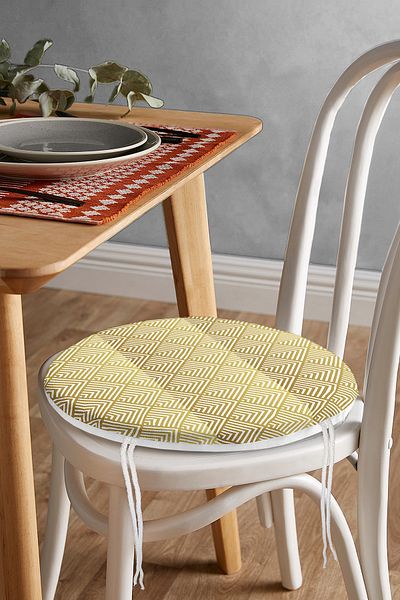 Realhomes Geometric Gold Embossed Patterned Special Design Round Zippered Chair Cushion