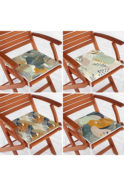 Realhomes Set of 4 Abstract Drawings Motif Digital Printed Decorative Zippered Chair Cushions