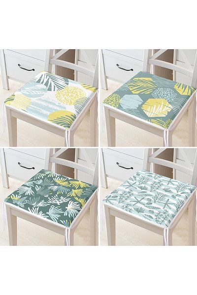 Realhomes 4-Piece Colorful Modern Zippered Chair Cushion Set with Leaf Pattern on the Floor