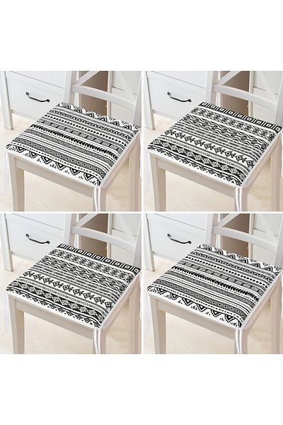 Realhomes Set of 4 Special Design Scandinavian Drawing Digital Printed Modern Zippered Chair Cushions