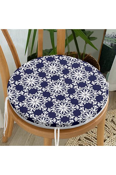 Realhomes Soft Colored Leaf Digital Printed Modern Round Zippered Chair Cushion with White Background