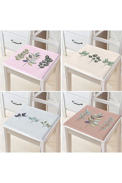 Realhomes Set of 4 Colorful Floor Leaf Branches Special Design Digital Printed Modern Zippered Chair Cushions