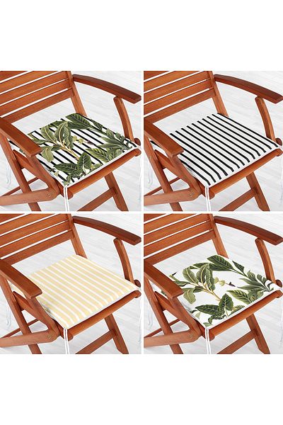 Realhomes Set of 4 Plain Striped Tropical Leaf Design Zippered Chair Cushions