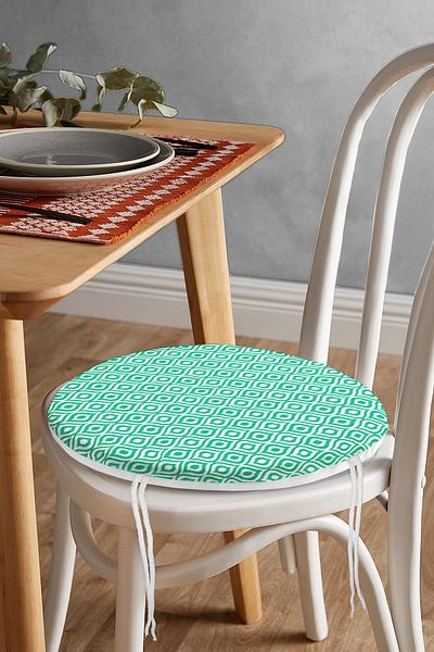 Realhomes Special Design Green Ikat Patterned Digital Printed Round Zippered Chair Cushion