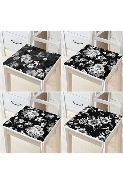 Realhomes 4-Piece Modern Zippered Chair Cushion Set with Flower Pattern on Black Floor