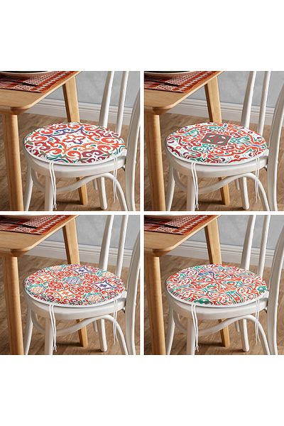 Realhomes 4-Piece Modern Round Zippered Chair Cushion Set with Tile Pattern on White Background