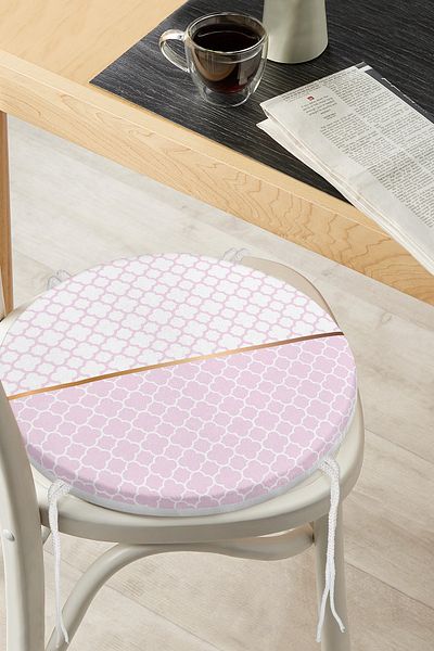 Realhomes Pink & White Ogea Patterned Digital Printed Modern Round Zippered Chair Cushion