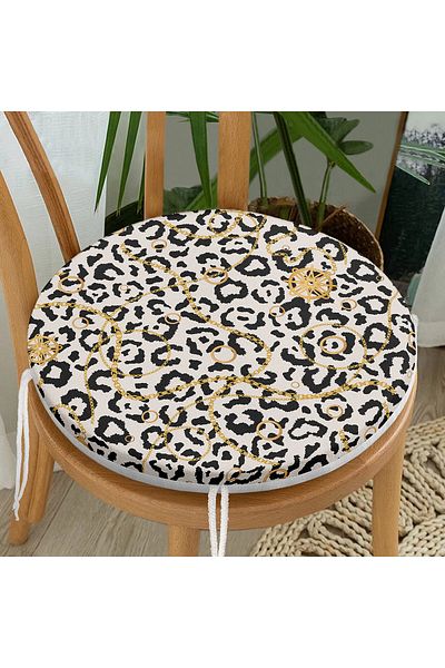 Realhomes Zebra Patterned Gold Detailed Modern Round Zippered Chair Cushion