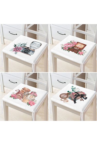 Realhomes Set of 4 Special Design Antique Motif Digital Printed Modern Zippered Chair Cushions
