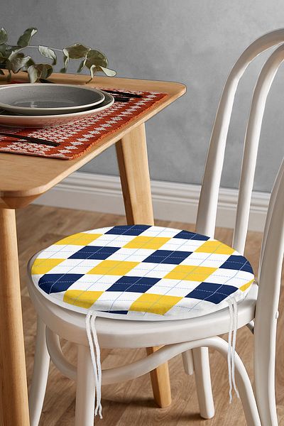 Realhomes Diamond Patterned Digital Printed Modern Round Zippered Chair Cushion on White Background