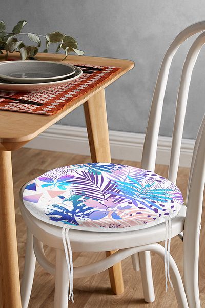 Realhomes Colorful Pineapple Leaves Patterned Digital Printed Round Zippered Chair Cushion on White Background