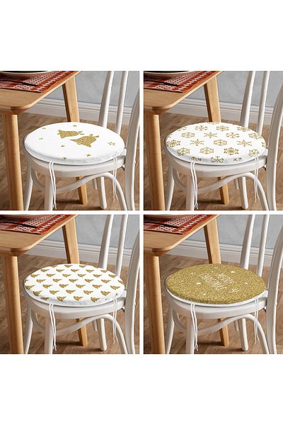 Realhomes 4-Piece Modern Round Zippered Chair Cushion Set with Gold Detail on Colorful Floor