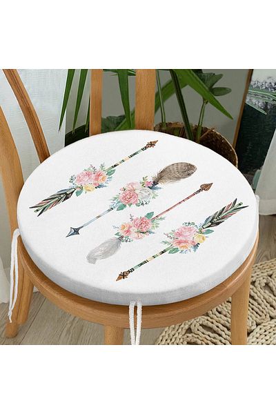 Realhomes Digital Printed Round Zippered Chair Cushion with Floral Spear Motif