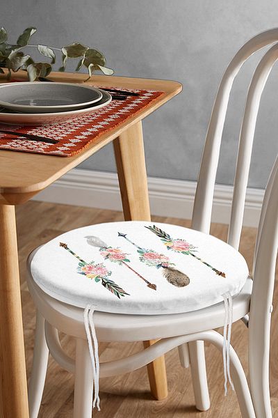 Realhomes Digital Printed Round Zippered Chair Cushion with Floral Spear Motif
