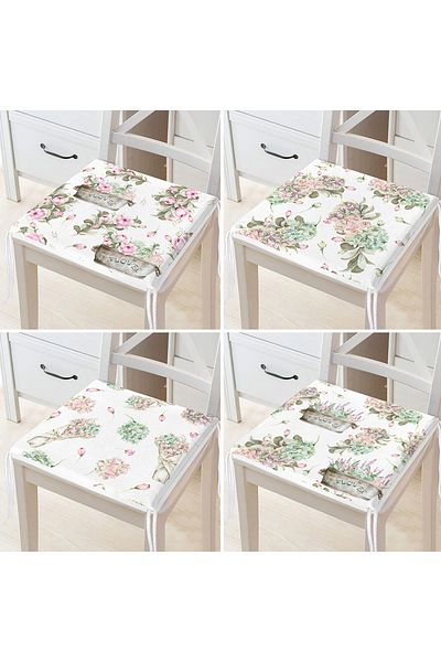Realhomes 4-Piece Flower Bouquets Designed Digital Printed Modern Zippered Chair Cushion Set