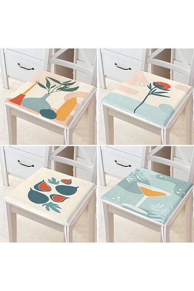 Realhomes 4-Piece Modern Zippered Chair Cushion Set with Onedraw Drawing on Colorful Floor