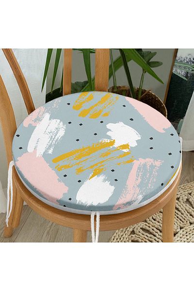 Realhomes Watercolor Drawing on Blue Background Digital Printed Round Zippered Chair Cushion