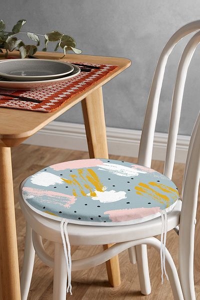 Realhomes Watercolor Drawing on Blue Background Digital Printed Round Zippered Chair Cushion