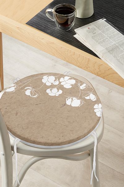 Realhomes Digital Printed Modern Round Zippered Chair Cushion with White Flower Pattern on Colorful Background