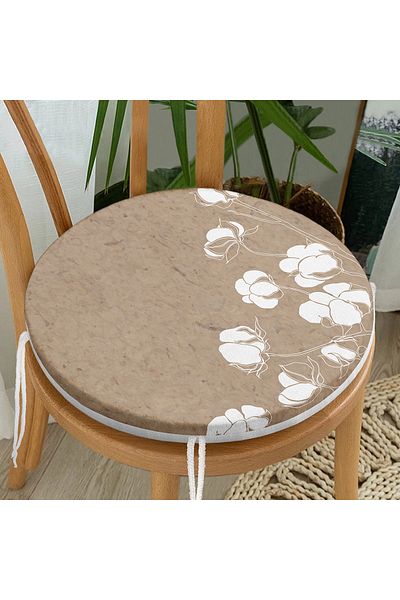 Realhomes Digital Printed Modern Round Zippered Chair Cushion with White Flower Pattern on Colorful Background