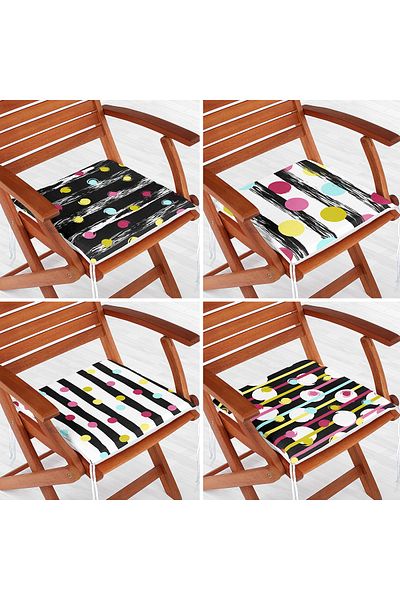 Realhomes Set of 4 Colorful Polka Dot Motif Digital Printed Modern Zippered Chair Cushions