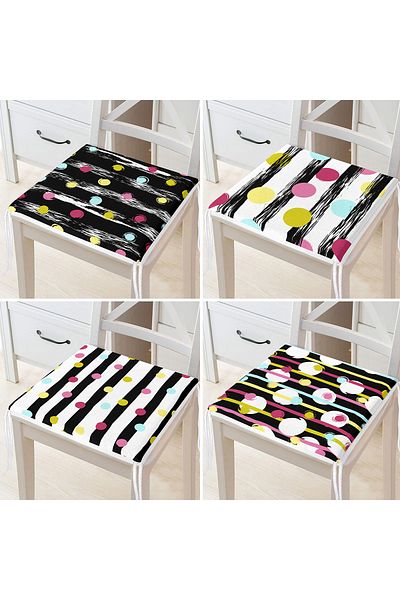 Realhomes Set of 4 Colorful Polka Dot Motif Digital Printed Modern Zippered Chair Cushions