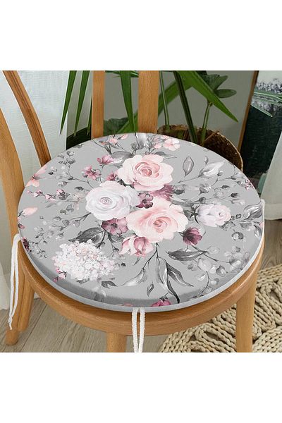 Realhomes Colorful Floral Patterned Digital Printed Modern Round Zippered Chair Cushion on the Floor
