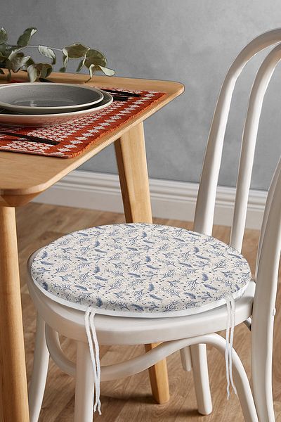 Realhomes Special Design Round Zippered Chair Cushion with Dried Branch Pattern on Gray Denim Floor