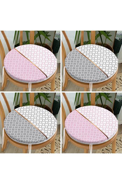 Realhomes Set of 4 Pink Gray Ogea Special Designed Round Zippered Chair Cushions
