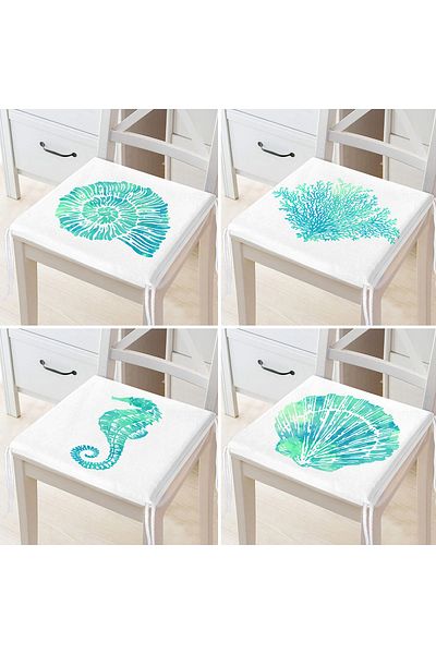 Realhomes 4-Piece Colorful Seashell Patterned Modern Zippered Chair Cushion Set on White Background