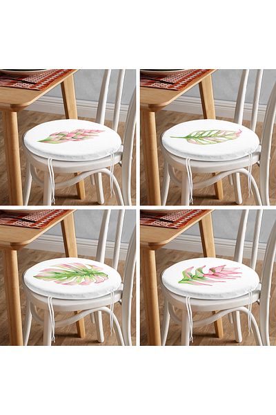 Realhomes 4-Piece Exotic Leaf Design Digital Printed Modern Round Zippered Chair Cushion Set
