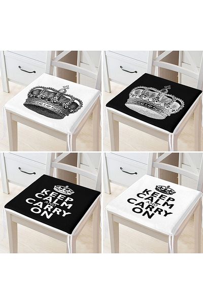Realhomes 4-Piece Keep Calm Themed King Crown Motorized Zippered Chair Cushion Set
