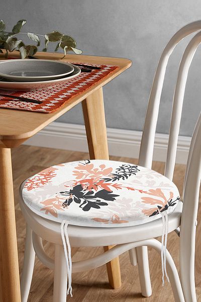 Realhomes Orange Black Colored Leaf Digital Printed Special Design Round Zippered Chair Cushion