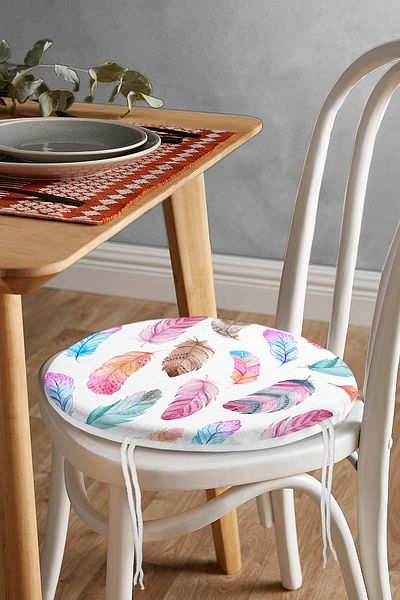 Realhomes Digital Printed Modern Round Zippered Chair Cushion with Colorful Bird Feathers Drawing