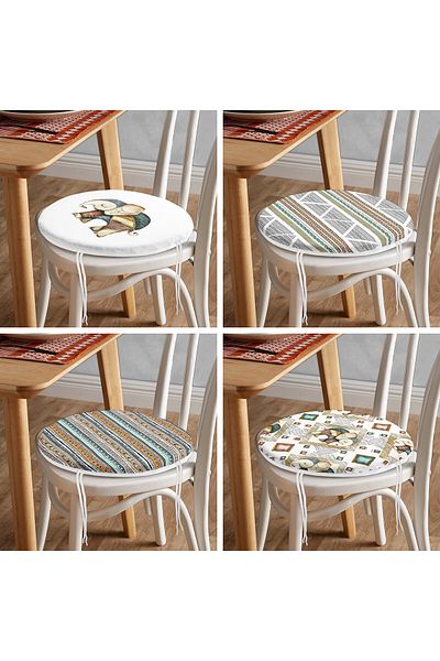 Realhomes Set of 4 Ethnic Elephant Figured Digital Printed Round Zippered Chair Cushions