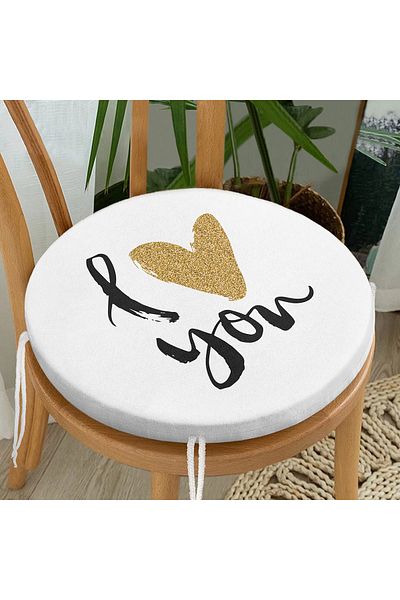 Realhomes Digital Printed Modern Round Zippered Chair Cushion with I Love You Written