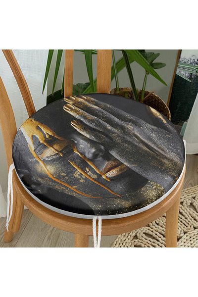 Realhomes 3D Modern Round Zip Chair For African Women - Gold Cushion