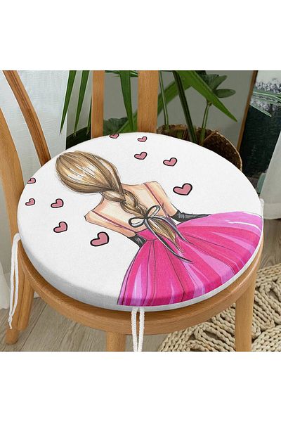 Realhomes Ballerina Girl Drawing Digital Printed 3D Round Zippered Chair Cushion