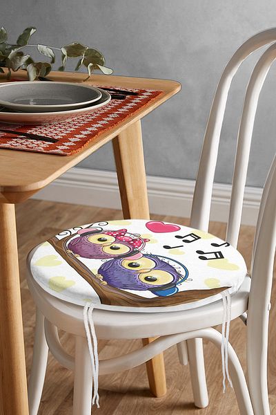 Realhomes Owl Patterned Digital Printed Round Zippered Chair Cushion