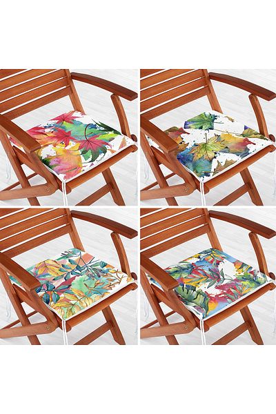 Realhomes Set of 4 Colorful Autumn Leaf Patterned Modern Zippered Chair Cushions on White Background