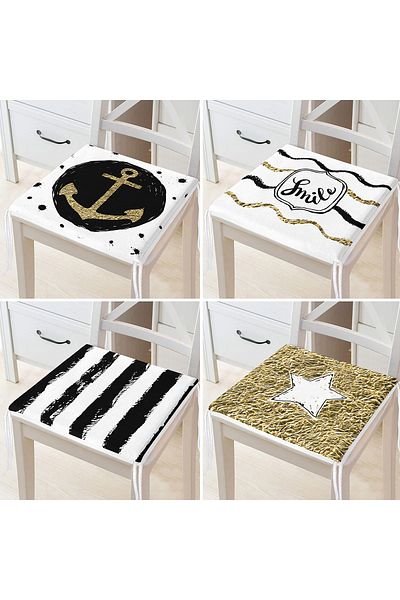 Realhomes 4-Piece Modern Zippered Chair Cushion Set with Gold Detail on White Background