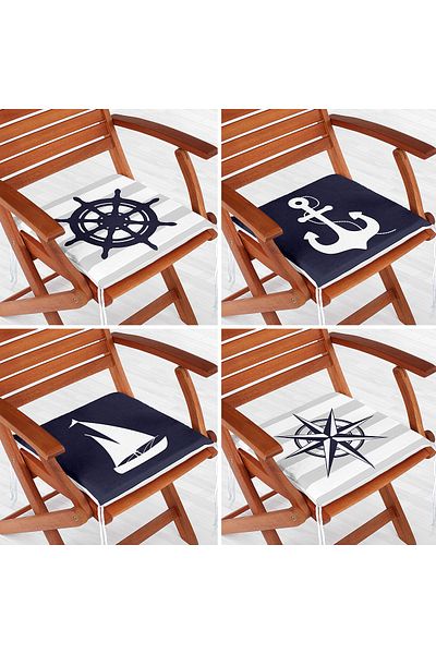 Realhomes 4-Piece Colorful Sailor Patterned Modern Zippered Chair Cushion Set on the Floor
