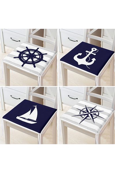 Realhomes 4-Piece Colorful Sailor Patterned Modern Zippered Chair Cushion Set on the Floor