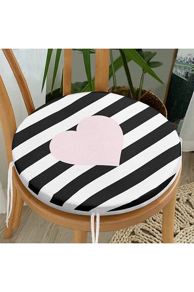 Realhomes Modern Heart Patterned Digital Printed Round Zippered Chair Cushion