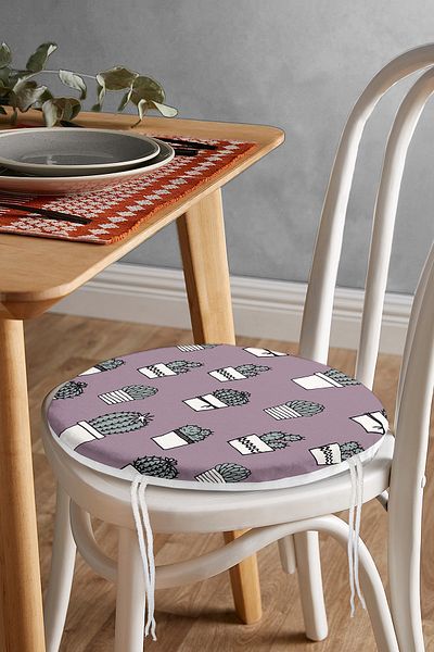 Realhomes Digital Printed Modern Round Zippered Chair Cushion with Light Purple Background Cactus Design