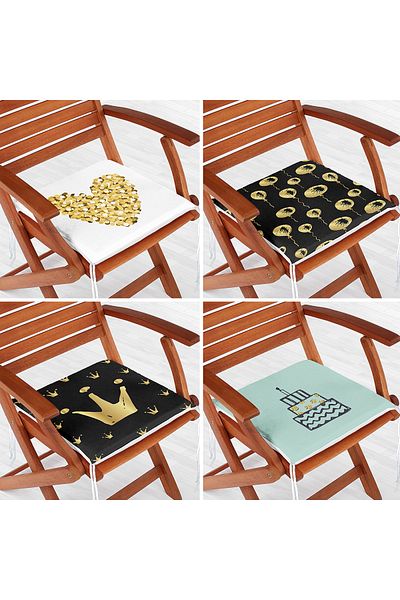 Realhomes Set of 4 Gold Leaf Birthday Concept Decorative Zippered Chair Cushions